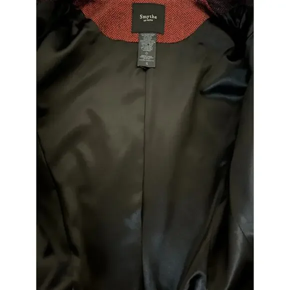 Smythe Duchess Tweed Peaked Lapel Velvet Trim Blazer Jacket Red Burgundy Size 6 - Picture 9 of 9